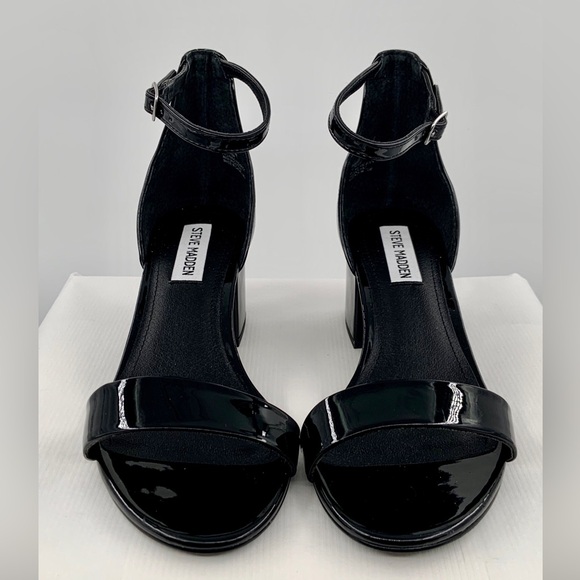 NWT Steve Madden Irene Women’s Black Patent Sandals Shoes - Picture 2 of 14